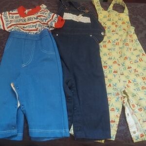Vintage Denim and Courduroy Baby Overalls Set